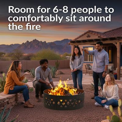 Outdoor Heavy-Duty Steel Portable Large Round Crossweave Cut Out Fire Pit Ring - 36" - Black
