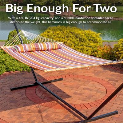 Two-Person Quilted Fabric Hammock with Spreader Bars - 450 lb Weight Capacity