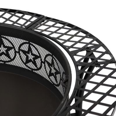 Outdoor Camping or Backyard Steel Round Four Star Fire Pit Table with Spark Screen - 40" - Black