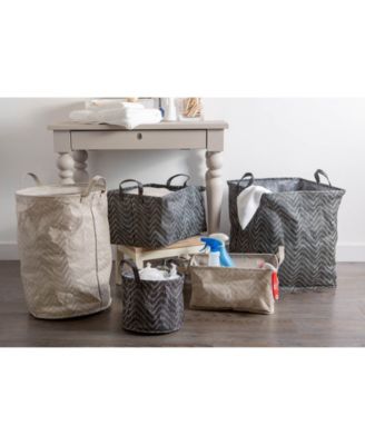 Polyethylene Coated Woven Paper Laundry Bin Tribal Chevron Round Small Set of 2