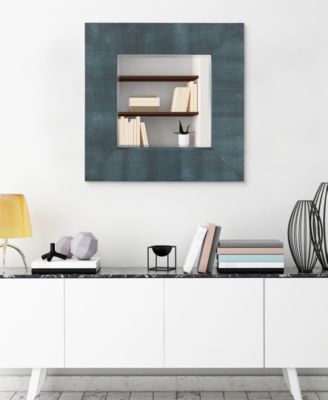 Beveled Wall Mirror Metallic Faux Shagreen Leather Framed Leaner, 30" x 30" x 3"