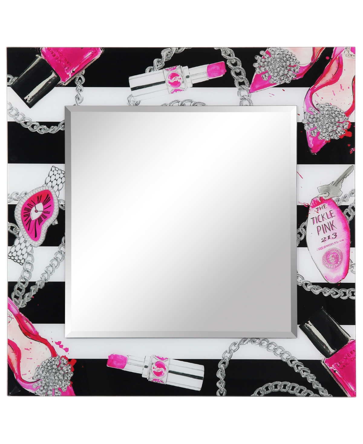 Essentials Square Beveled Wall Mirror on Free Floating Reverse Printed Tempered Art Glass, 36" x 36" x 0.4" - Multi