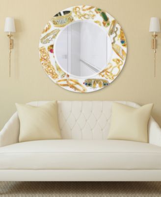 Gold Charm Round Beveled Wall Mirror on Free Floating Reverse Printed Tempered Art Glass, 36" x 36" x 0.4"