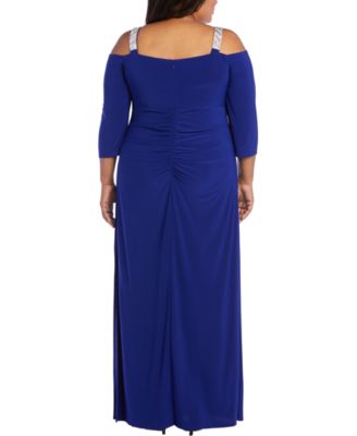 Plus Size Embellished Cold-Shoulder Gown