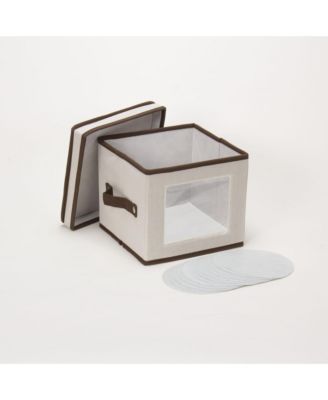 Household Essentials China Plate Storage Box, Salad Plate Storage, Windowed Panel, Stackable and Foldable Frame, Handles and Fully Removable Lid