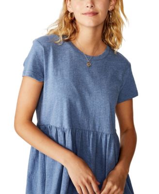 white christmas dresses Dusty blue floaty cotton dress with lace detail