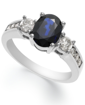 image of 14k White Gold Ring, Sapphire (1-1/2 ct. t.w.) and Diamond (1/2 ct. t.w.) Oval Ring