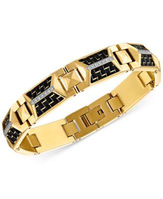 Esquire Men's Jewelry - Diamond Bracelet (1/4 ct. t.w.) in Black Carbon Fiber & Gold-Tone Ion-Plated Stainless Steel