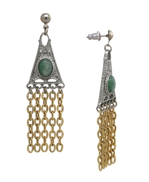 image of T.r.u. by 1928 Pewter Gold Tone Genuine Aventurine Chain Drop Earrings