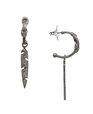 image of T.r.u. by 1928 Pewter Tone Organic Hoop Earring and Feather Adorned with Swarovski Crystals