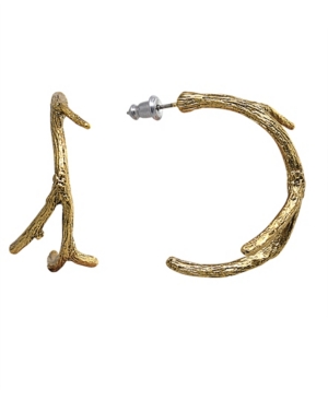 image of T.r.u. by 1928 Matte 14 K Gold Dipped Small Tree Branch Hoop Earring