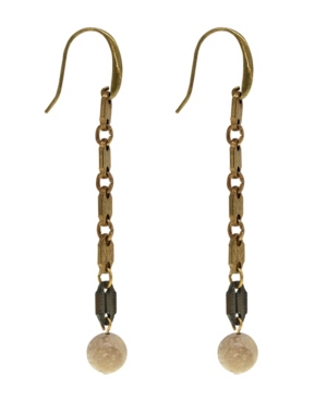 image of T.r.u. by 1928 Vintage-Like Brass Tone Linear Accented with Semi-Precious Riverstone Beads Earring
