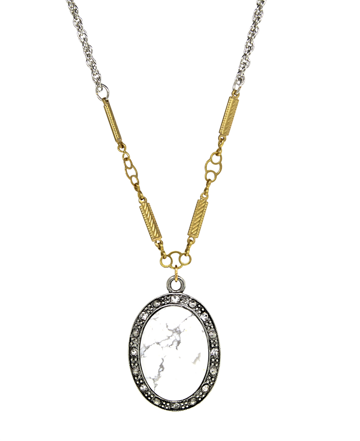 1928 T.r.u. By  Silver Tone Genuine White Howlite Oval Necklace