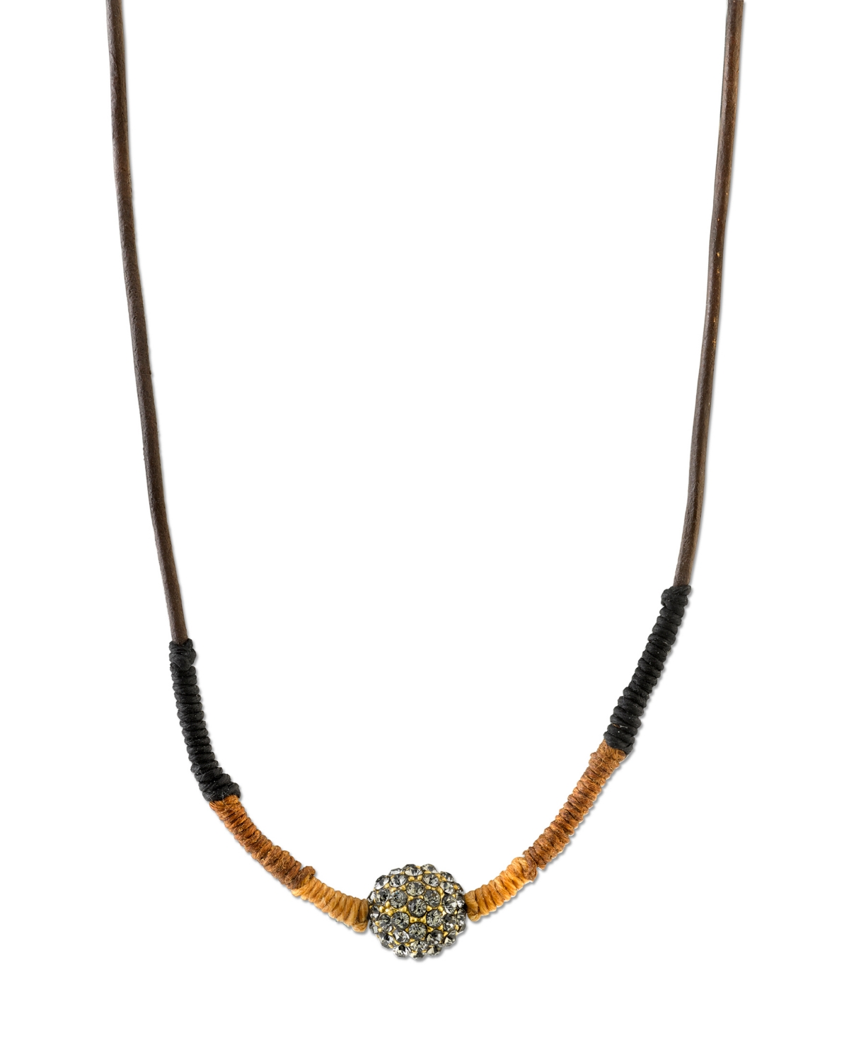 1928 T.r.u. By  14 K Gold Dipped Black Diamond Color Fireball Linen Wrapped Necklace In Brown