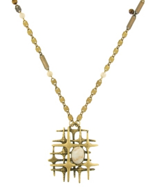 image of T.r.u. by 1928 Brass Tone Modern Midcentury Style Semi-Precious Riverstone Pendant Necklace