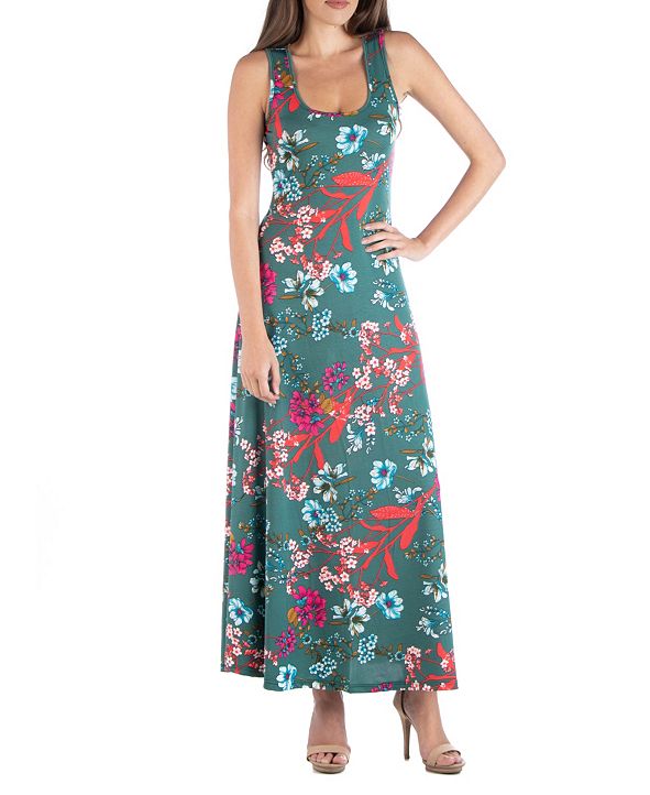24seven Comfort Apparel Sleeveless Botanical Print A-Line Maxi Dress ...