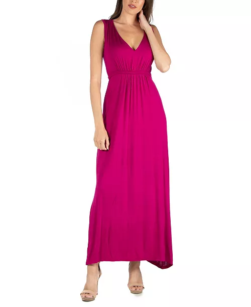 v-neck sleeveless maxi dress with belt