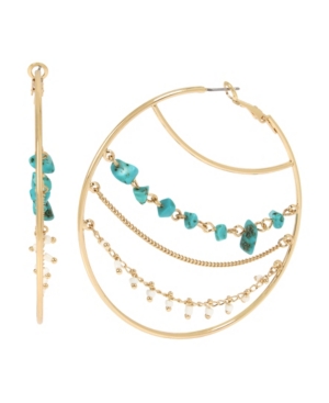 image of Jessica Simpson Stone Chain Hoop Earrings, 2.75