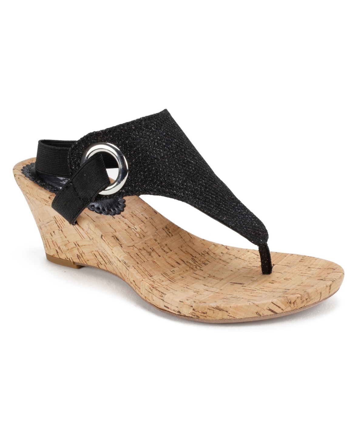 Shop White Mountain Women's Aida Thong Wedge Sandals In Black,glitter