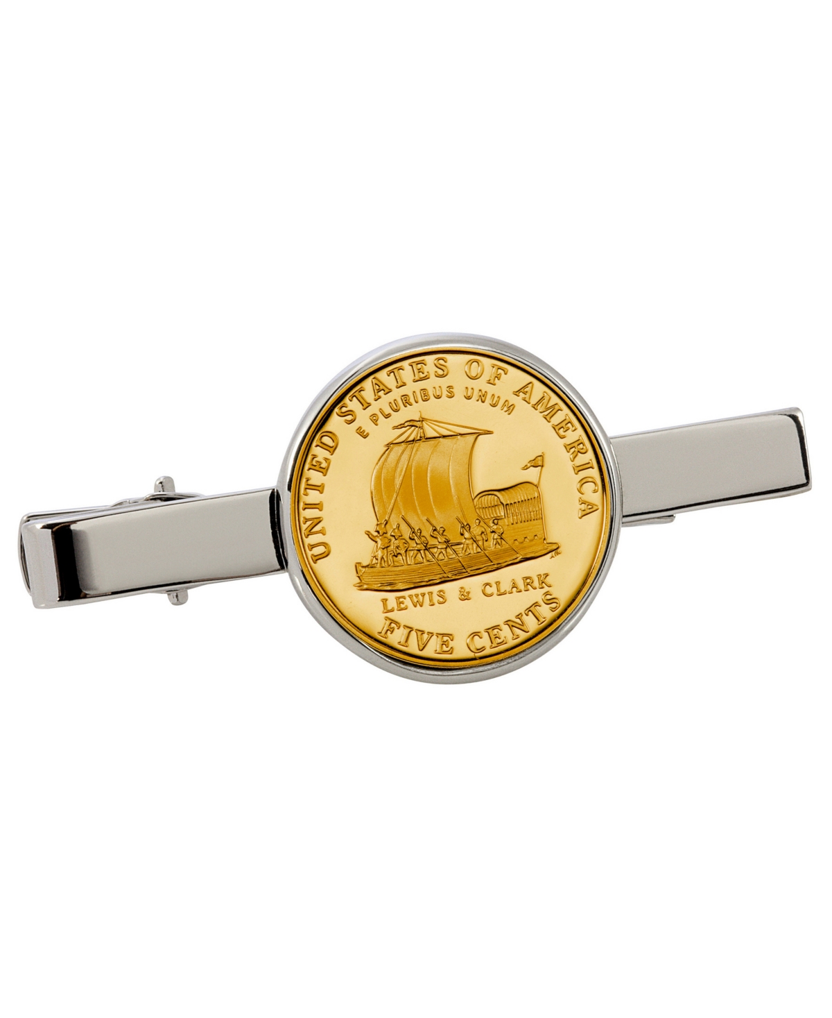 Gold-Layered Westward Journey Keelboat Nickel Coin Tie Clip - Silver