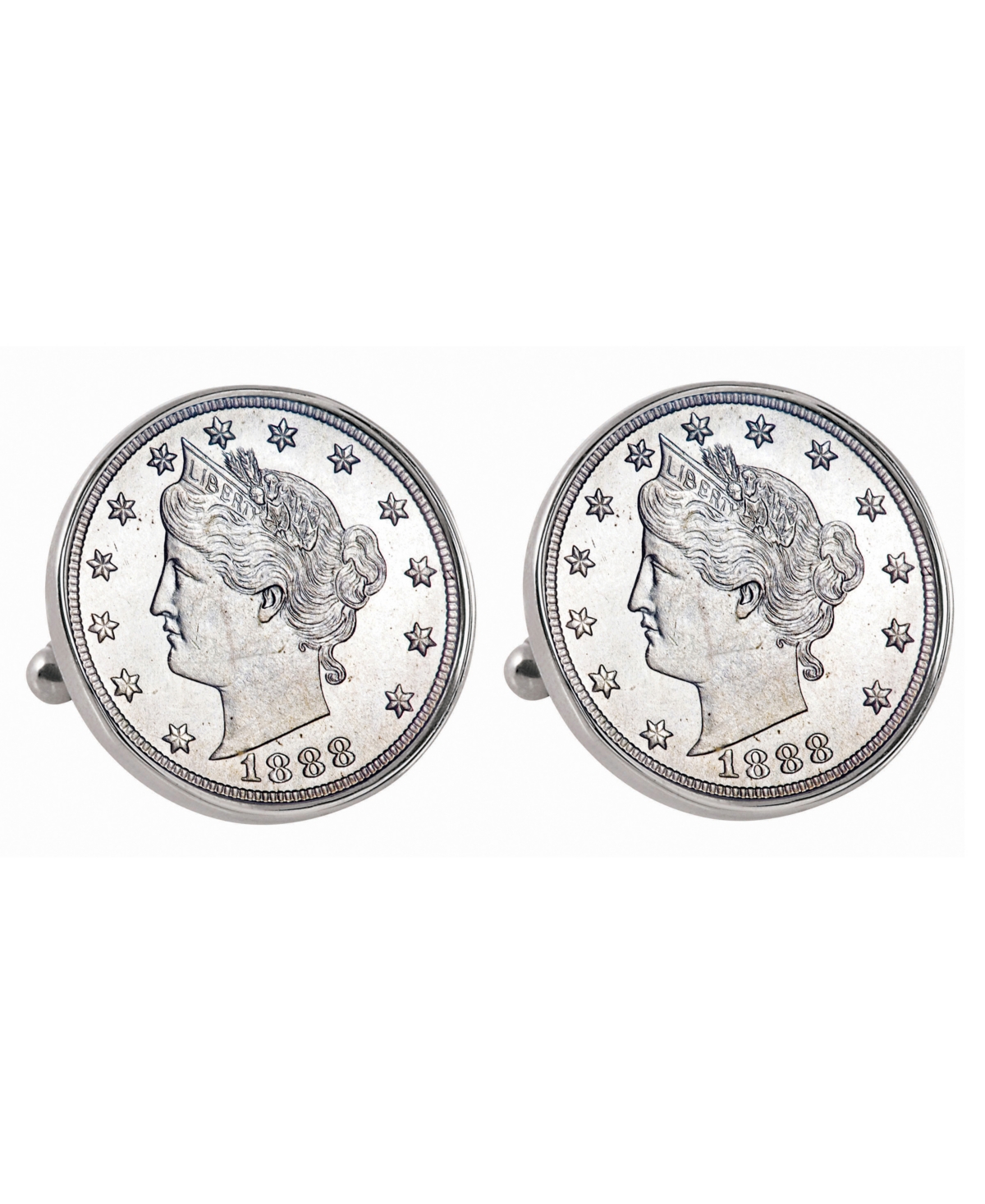 1800's Liberty Nickel Bezel Coin Cuff Links - Silver