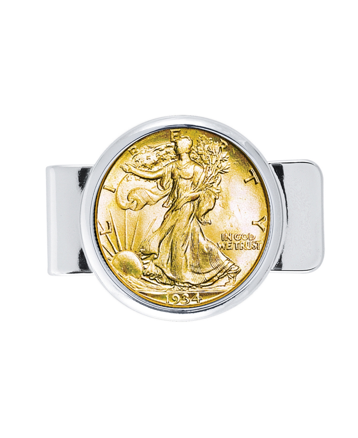Men's American Coin Treasures Coin Money Clip with Silver Walking Liberty Half Dollar Layered In Pure Gold - Silver