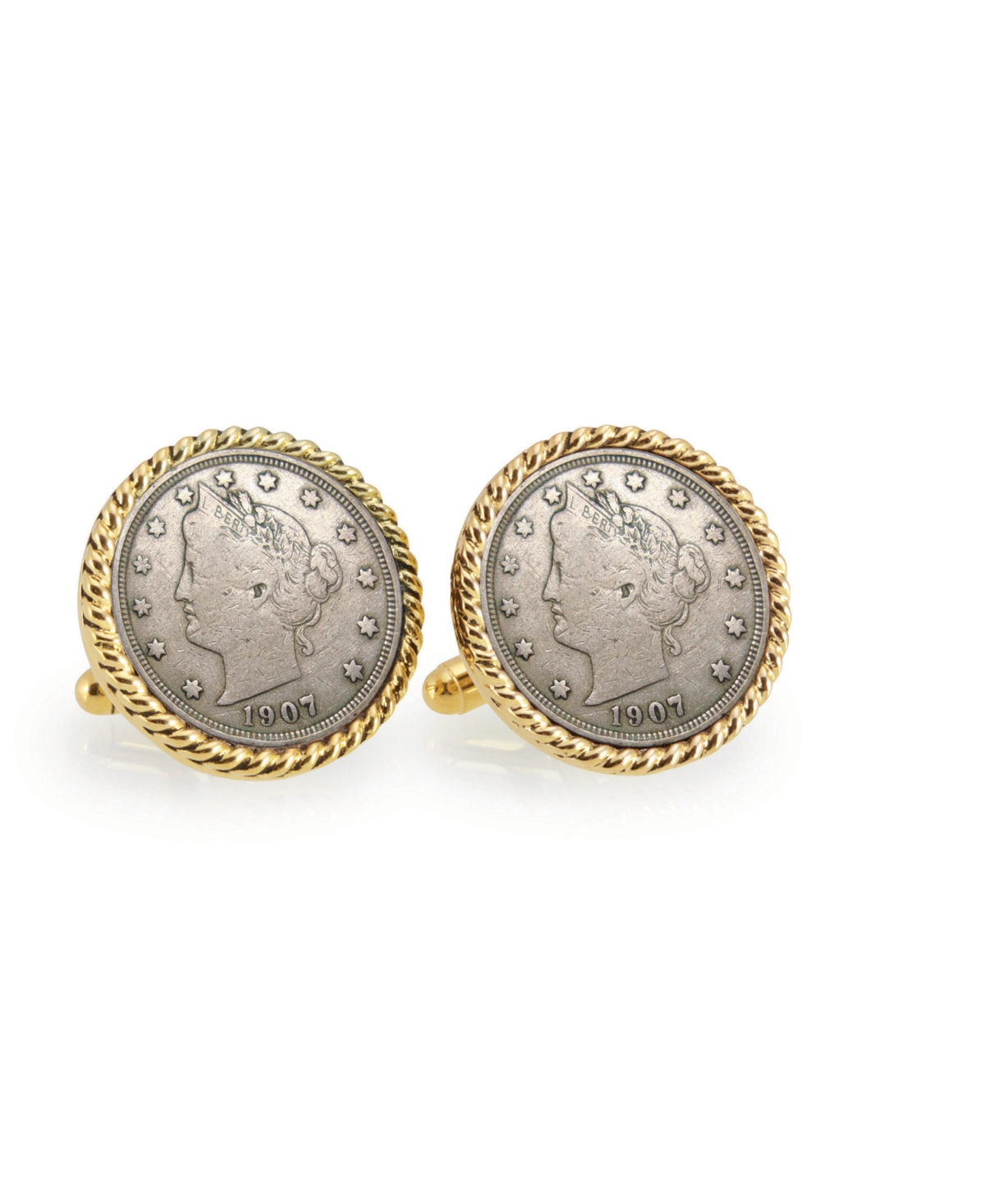 Liberty Nickel Rope Bezel Coin Cuff Links - Gold