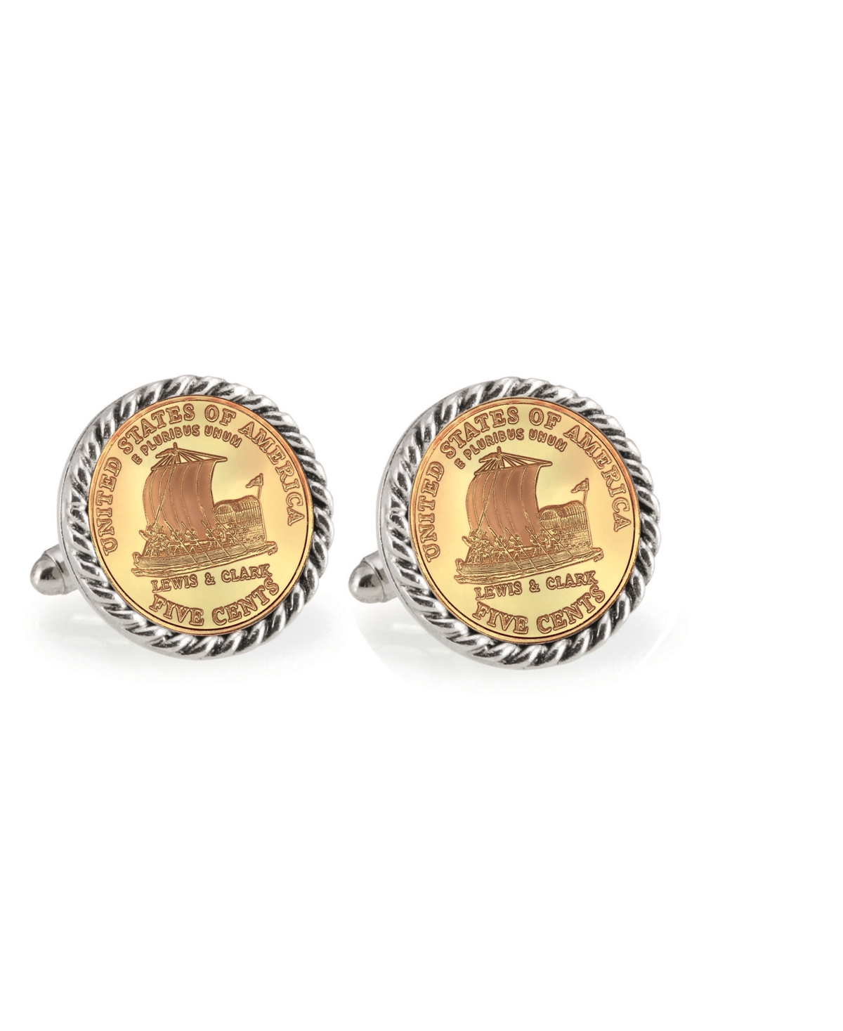 Gold-Layered 2004 Keelboat Rope Bezel Coin Cuff Links - Silver