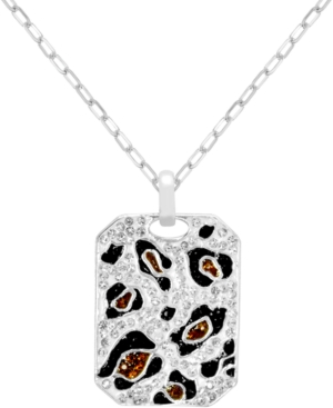 image of Essentials Crystal Animal Print Dog Tag Pendant Necklace in Fine Silver-Plate, 16