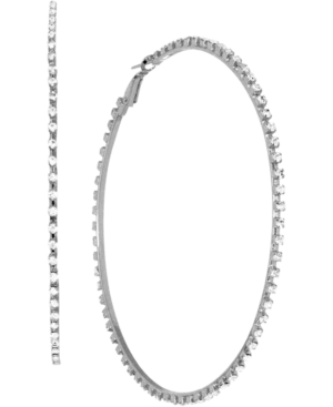 image of Essentials Cubic Zirconia Extra-Large Skinny Hoop Earrings in Fine Silver-Plate, 3.54
