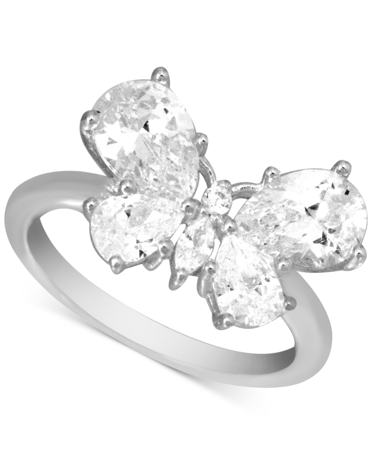 Cubic Zirconia Butterfly Statement Ring in Silver-Plate