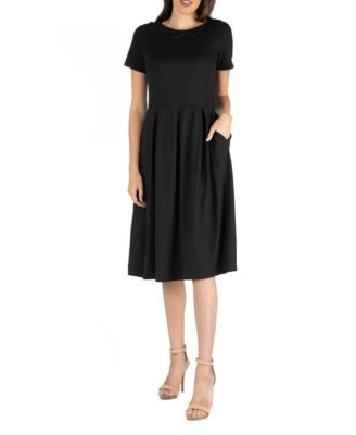 24seven Comfort Apparel Midi Dress with Short Sleeves and Pocket Detail -  Macy's
