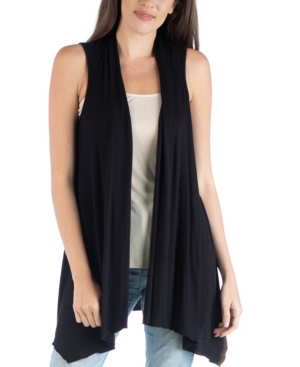 24seven Comfort Apparel Women's Draped Open Front Sleeveless Cardigan Vest In Black