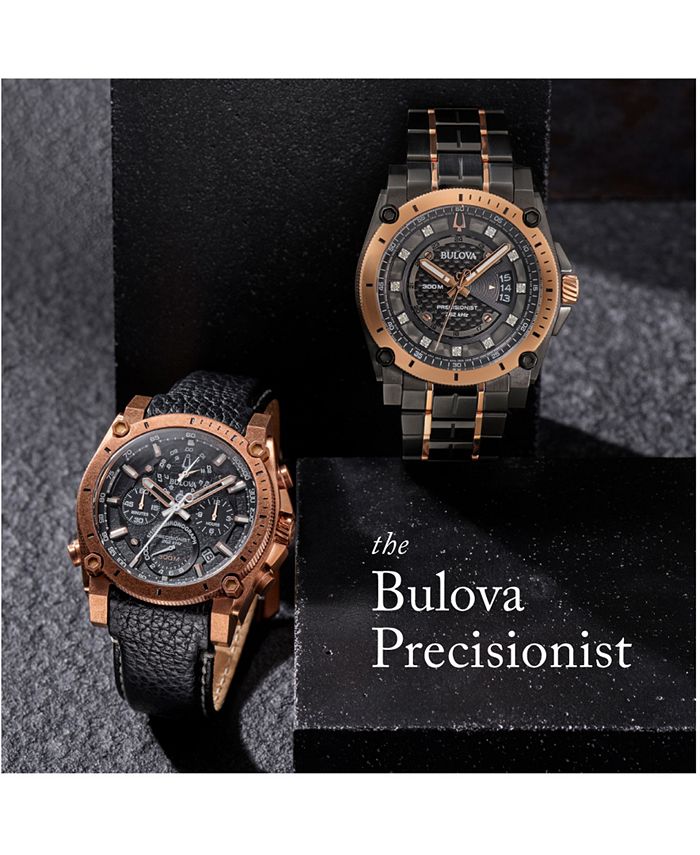 Bulova - Men's Precisionist Champlain Diamond-Accent Gray & Rose Gold-Tone Stainless Steel Bracelet Watch 46.5mm