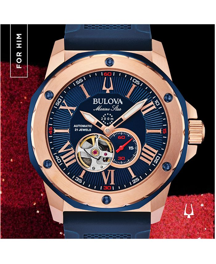 Bulova Men's Automatic Marine Star Blue Silicone Strap Watch 45mm Macy's