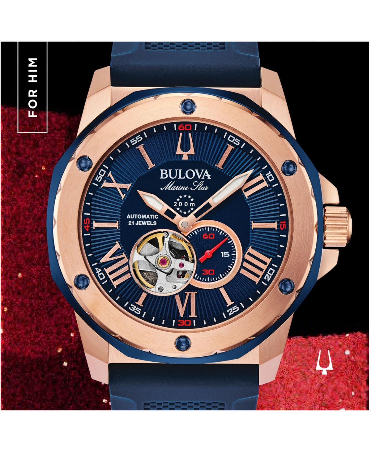 Shop Bulova Men's Automatic Marine Star Blue Silicone Strap Watch 45mm In Blue,blue