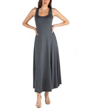 24seven Comfort Apparel Maternity Slim Fit A-line Sleeveless Maxi Dress In Charcoal