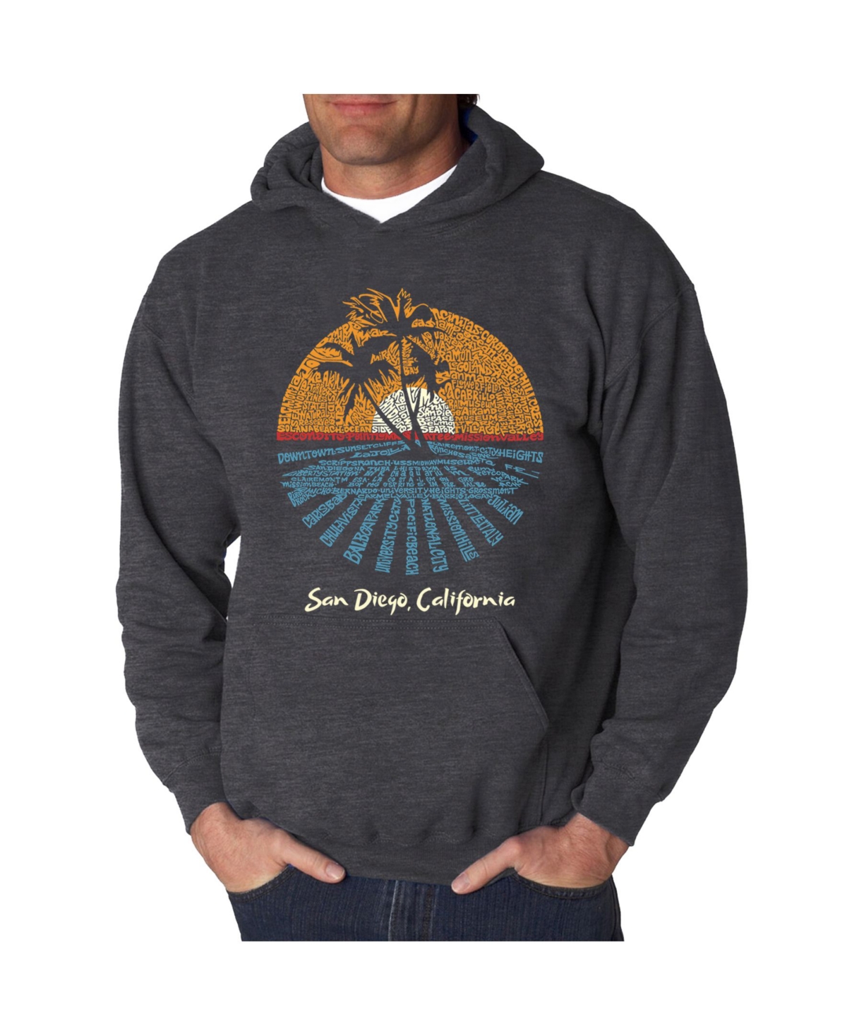 La Pop Art Men's Cities in San Diego Word Art Hooded Sweatshirt