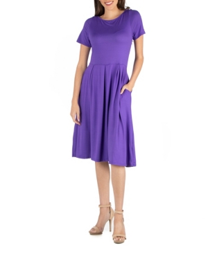 Shop 24seven Comfort Apparel Midi Dress With Short Sleeves And Pocket Detail In Wine