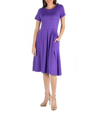 24seven Comfort Apparel Maternity Midi Dress With Short Sleeve And Pocket Detail In Wine