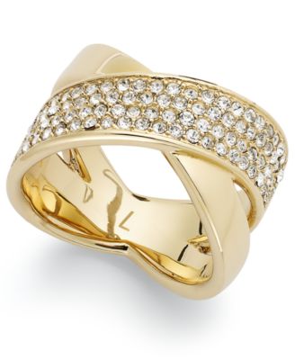 Michael Kors - Rose Gold-Tone Quartz Pave Criss-Cross Band Ring