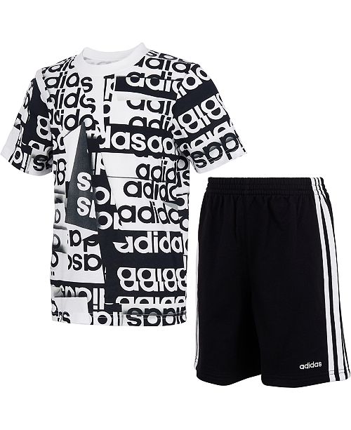 Adidas Baby Boys 2 Pc Cotton Printed T Shirt Shorts Set