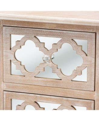 Celia French Rustic Quatrefoil Mirrored Nightstand