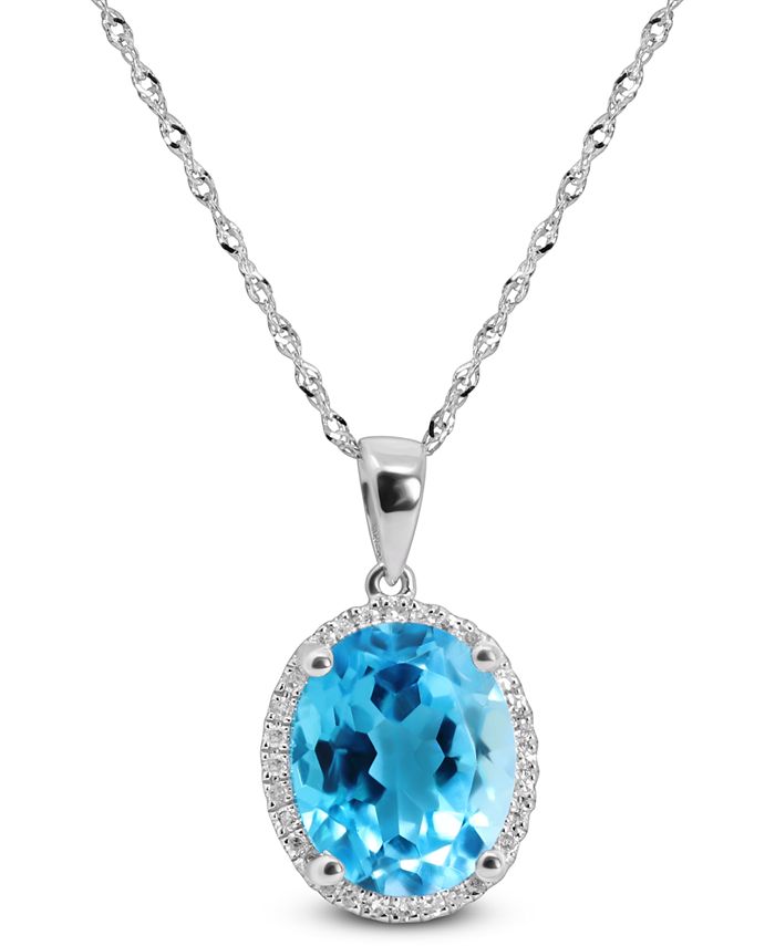 Macy's - Blue Topaz (3-3/4 ct. t.w.) & Diamond (1/10 ct. t.w.) 18" Pendant Necklace