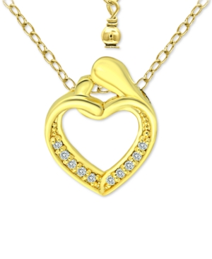 Shop Giani Bernini Cubic Zirconia "mother & Child" Heart Pendant Necklace In 18k Gold-plated Sterling Silver And Sterli In Gold Over Silver