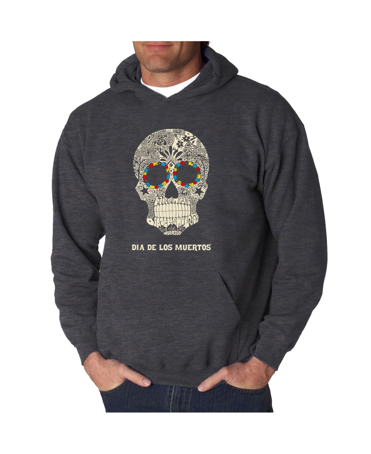 La Pop Art Men's Dia De Los Muertos Word Art Hooded Sweatshirt