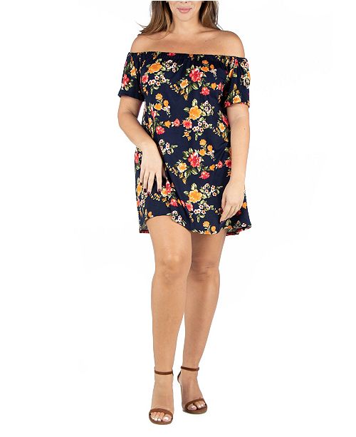 24seven Comfort Apparel Women S Plus Size Floral Off Shoulder