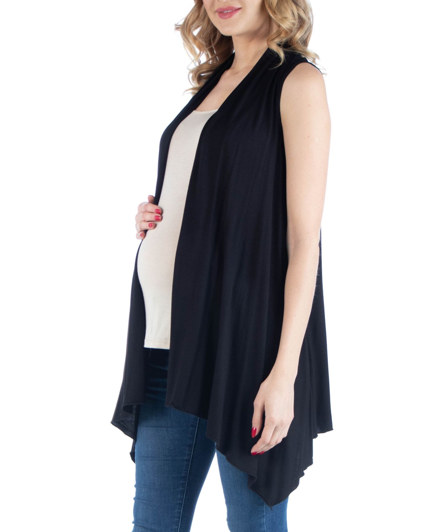Женский кардиган 24seven Comfort Apparel Draped Maternity Open Front Sleeveless Cardigan, цвет: Чёрный — фото 2