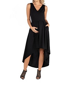 Sleeveless Fit and Flare High Low Maternity Dress