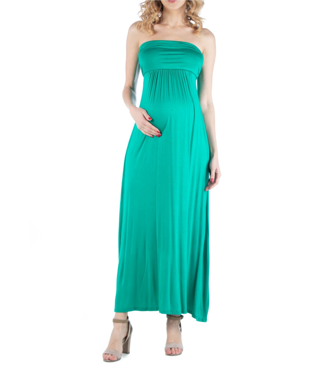 24seven Comfort Apparel Sleeveless Empire Waist Maternity Maxi Dress In Green